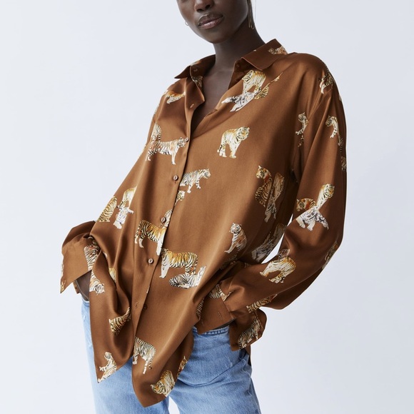 NWT Zara retro animal print satin blouse/top - Picture 8 of 16